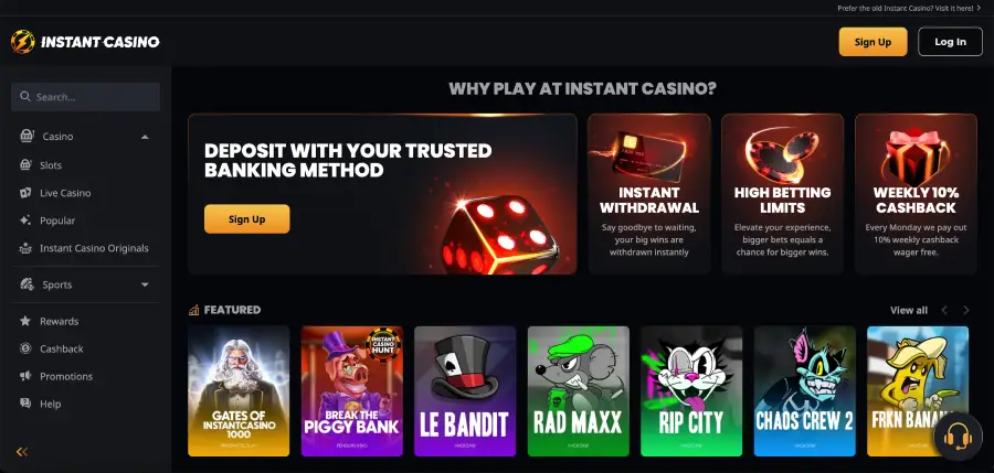 Withdrawals with PayID at Instant Casino
