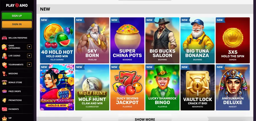 Pokies selection with PayID deposits