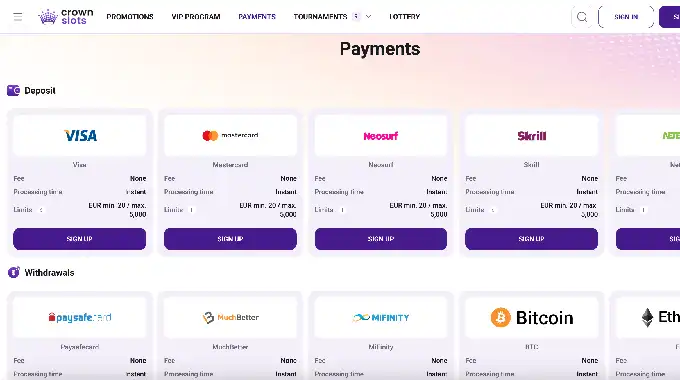 Banking for Aussies at Crownslots casino with AUD and crypto options