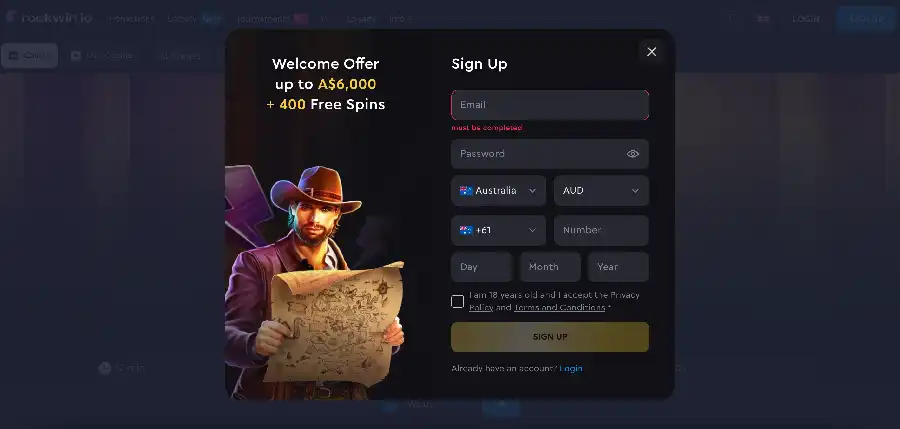 How to create an account at Rockwin casino with registration steps for Australian players