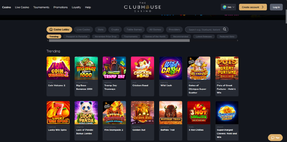 Clubhouse casino login Australia page on desktop browser