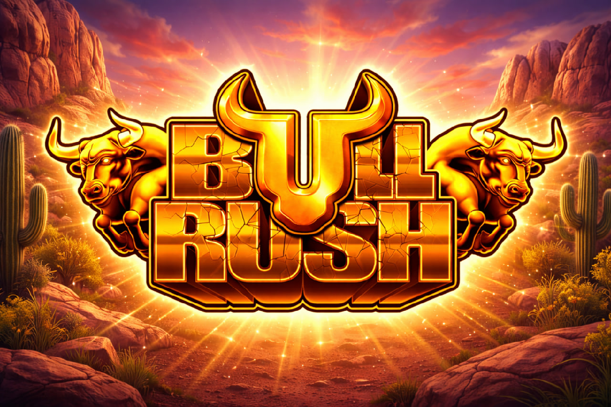 Bull Rush pokie slot main game screen with reels and paylines