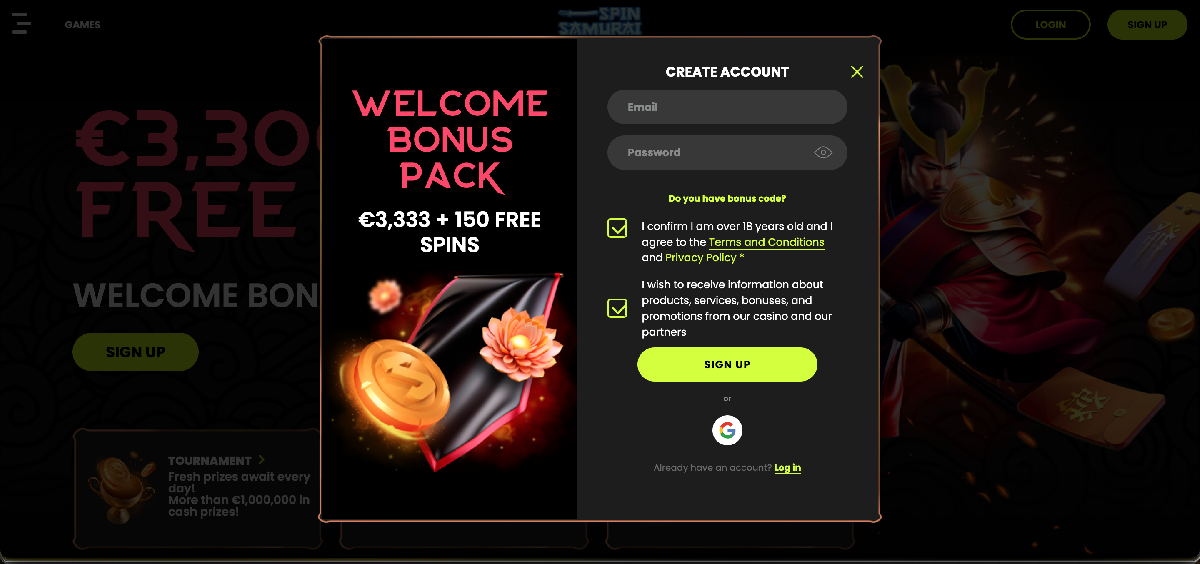 How to create an account at Spin Samurai casino