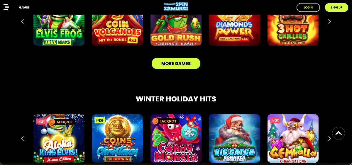 Games and features available at Spin Samurai