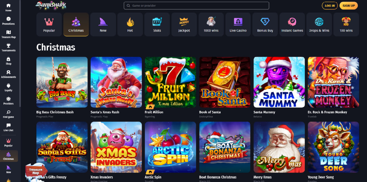 Platform sections and navigation at WinShark casino