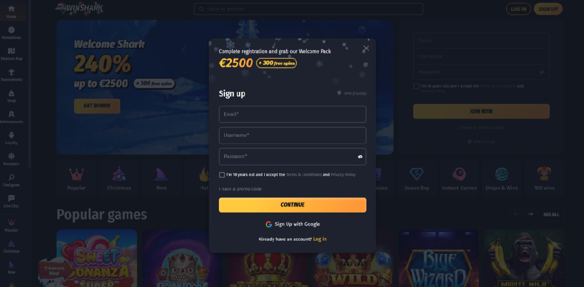 How to create an account at WinShark casino step by step