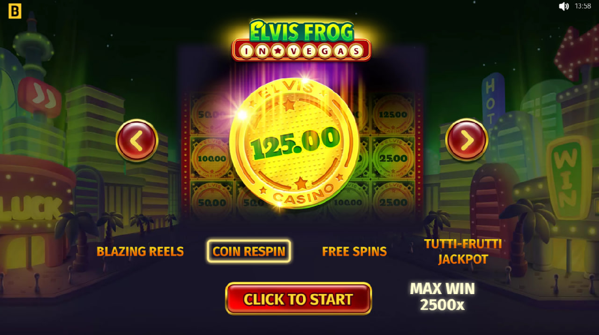 Bonus mechanics and coin respin feature in Elvis Frog in Vegas
