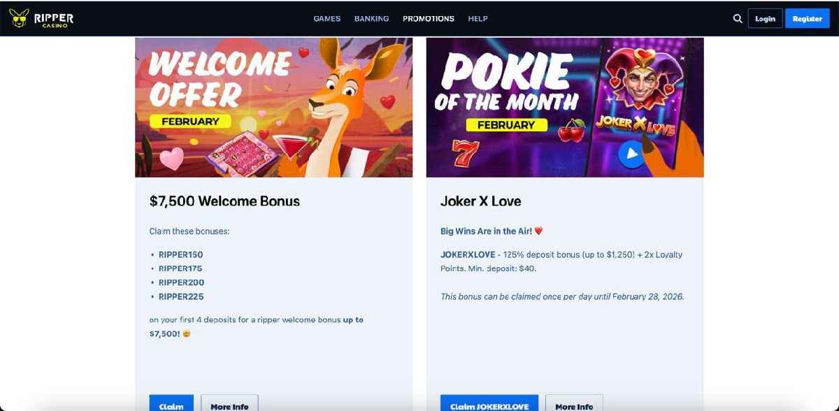 Ripper Casino mobile version for pokies and account management