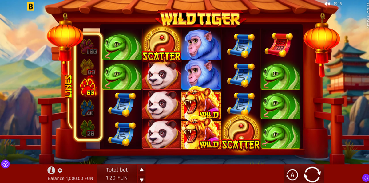 Wild Tiger pokie review showing reels layout paylines and Asian theme symbols