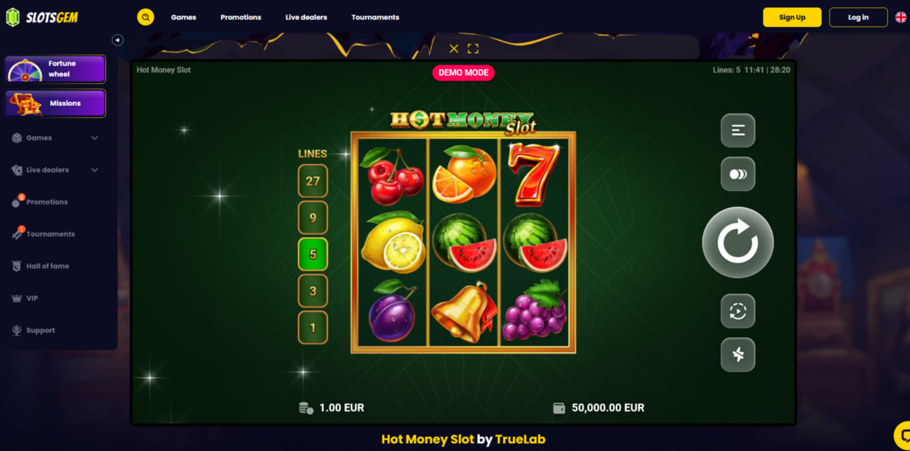 Hot Money Slot pokie review gameplay screen
