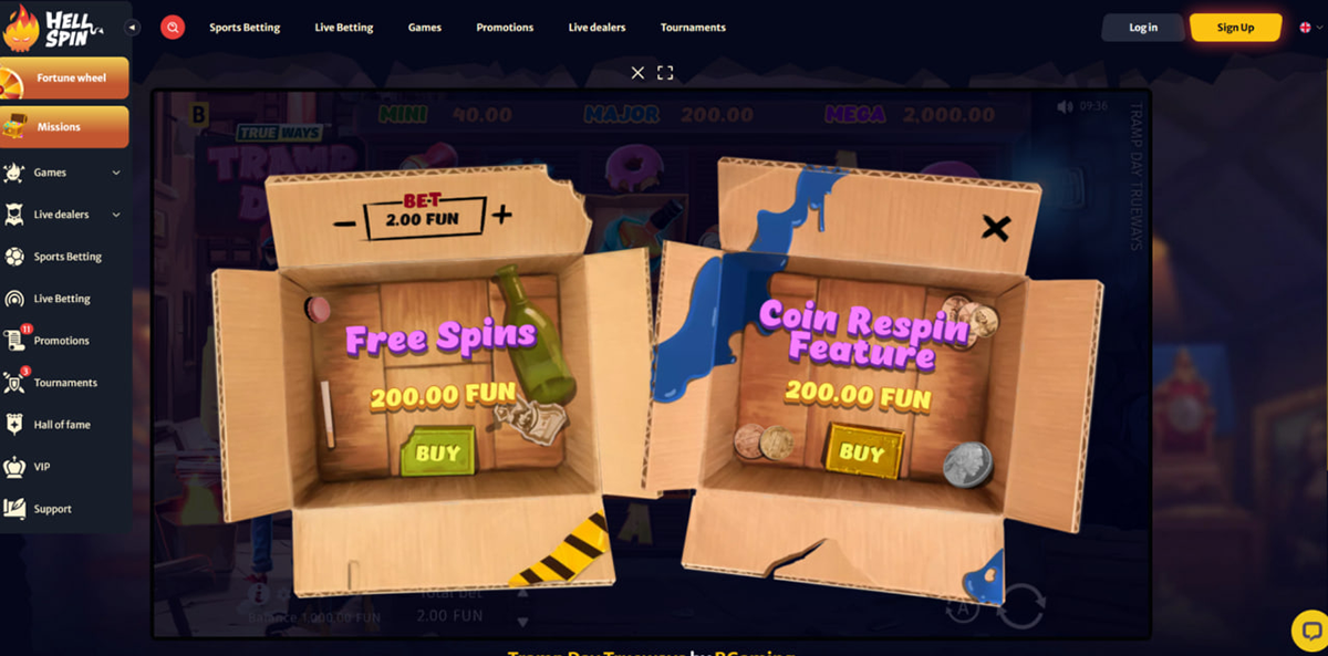 Tramp Day Trueways bonus features free spins and respin