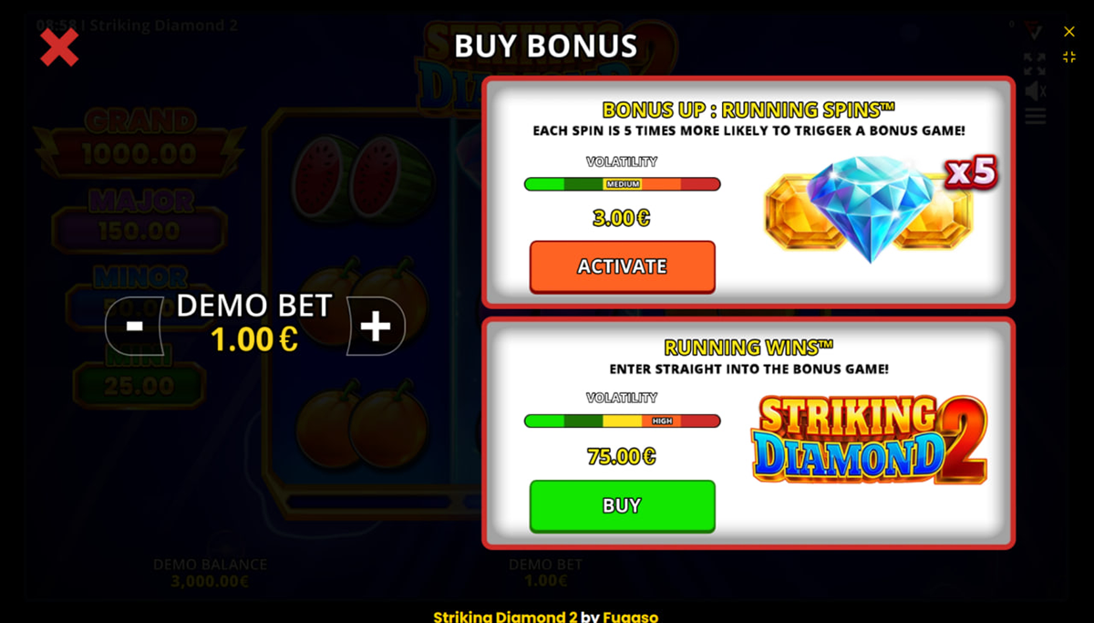 Striking Diamond 2 bonus feature and Running Wins Striking Diamond 2 bonus feature and Running Wins