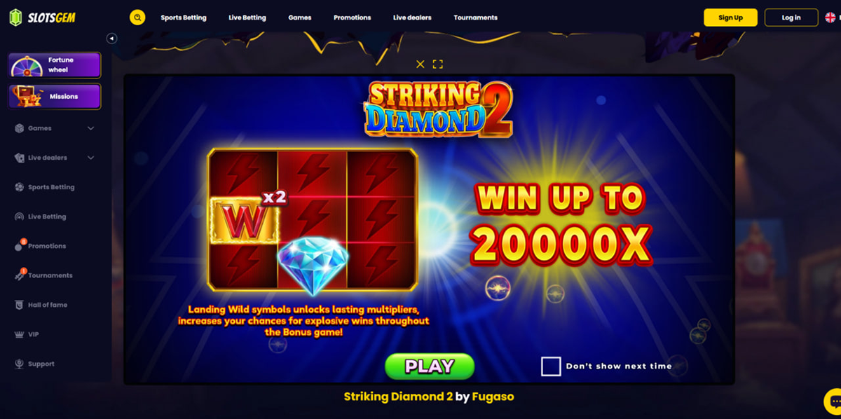 Striking Diamond 2 demo mode on mobile casino Striking Diamond 2 demo mode on mobile casino