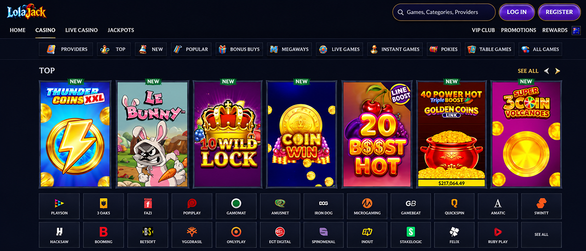 LolaJack casino games lobby with pokies, live casino and instant games LolaJack casino games lobby with pokies, live casino and instant games