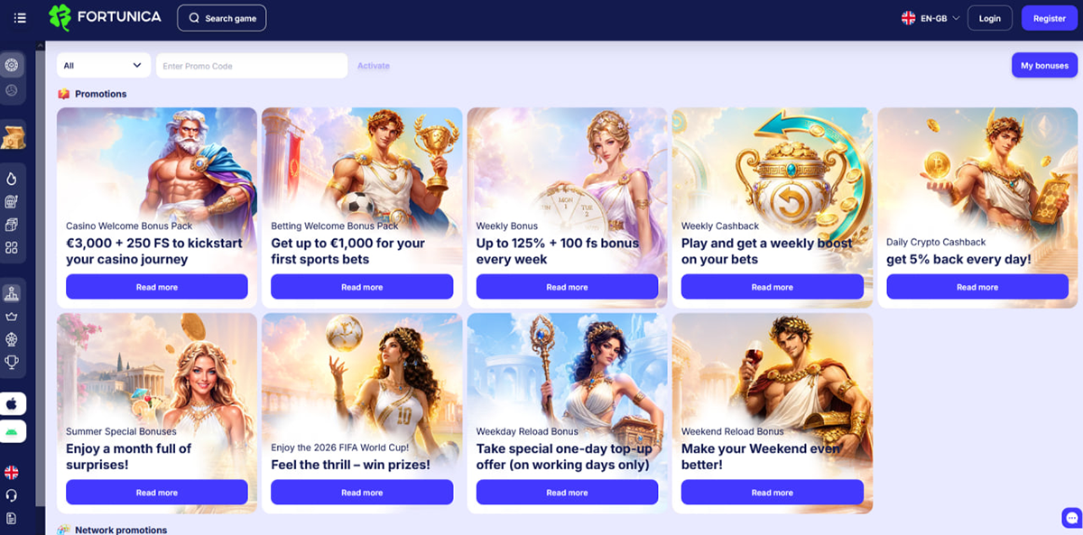 Fortunica welcome bonuses for casino games and sports betting