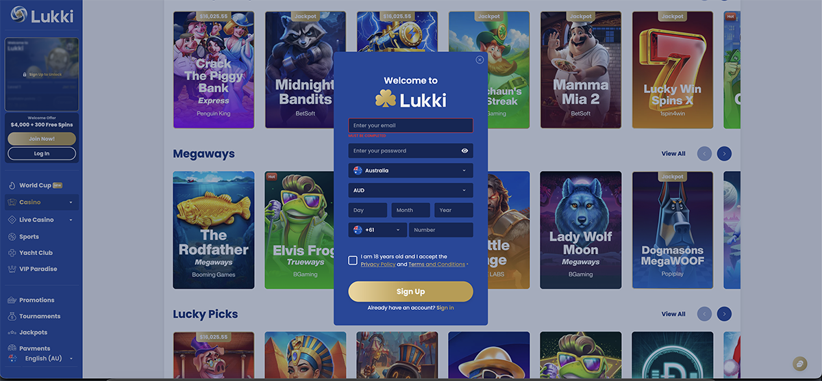 Lukki casino account registration form Lukki casino account registration form