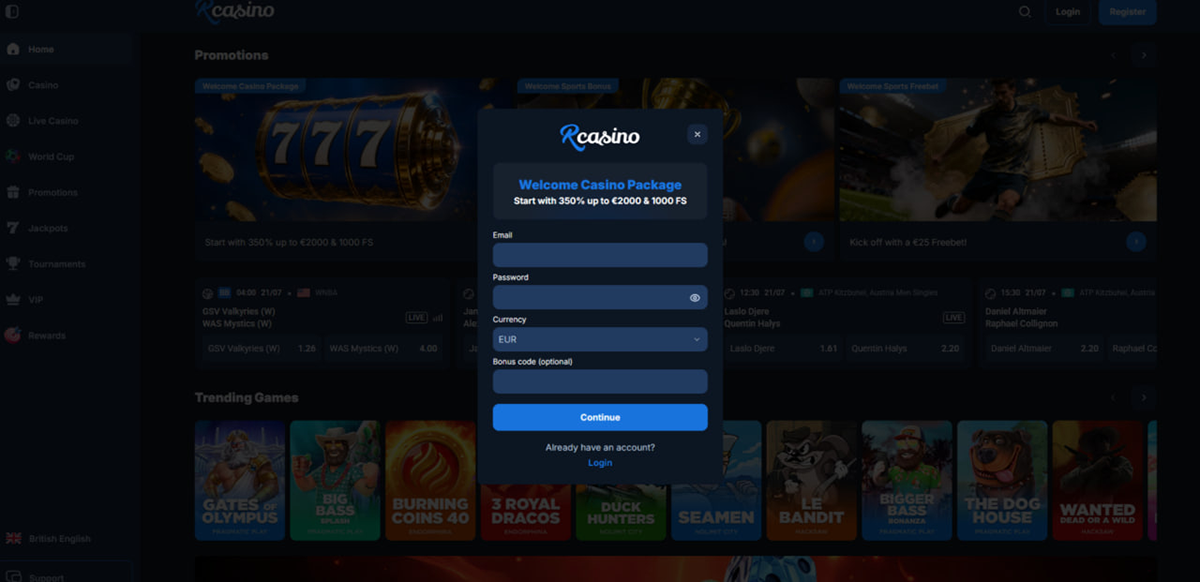 RCasino account registration form RCasino account registration form