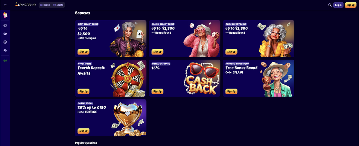 Starting bonuses at SpinGranny with welcome package and Free Spins Starting bonuses at SpinGranny with welcome package and Free Spins